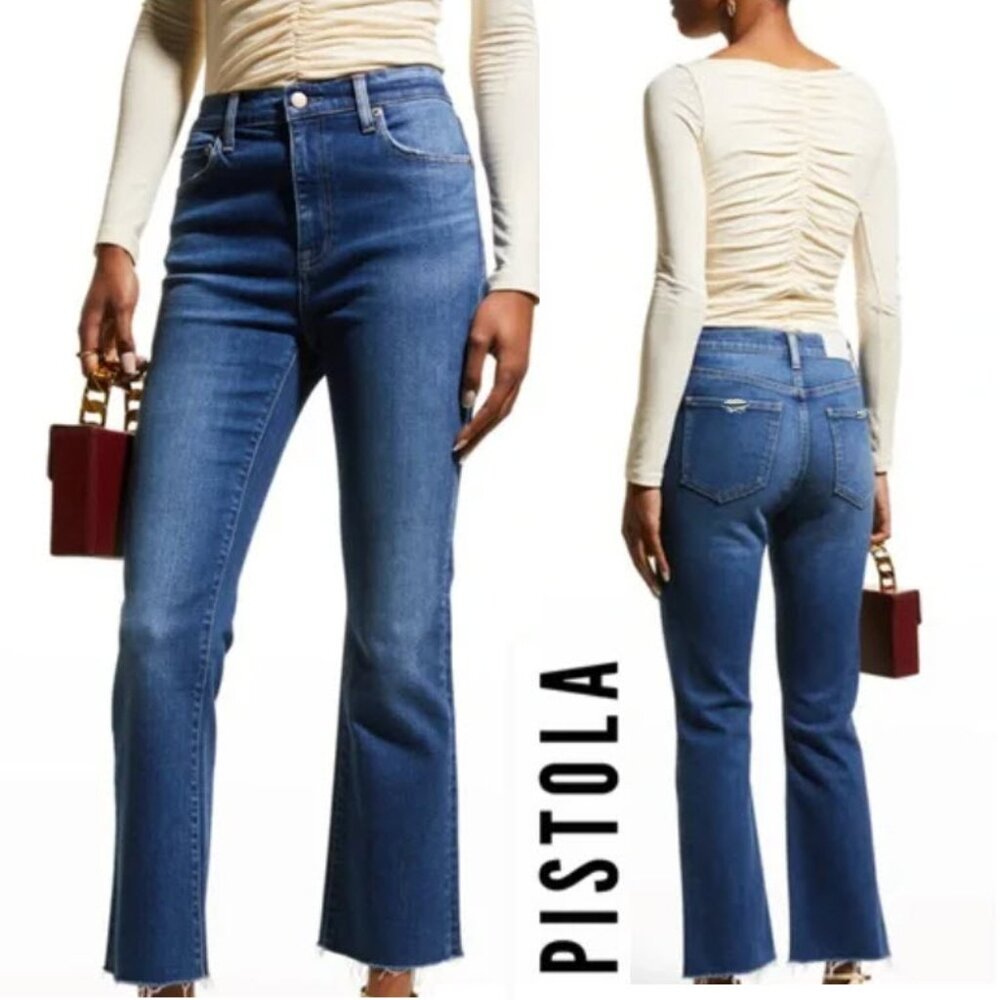 Pistola Boot Cut Blue Jeans Size 27 Raw Hem Stretch Denim